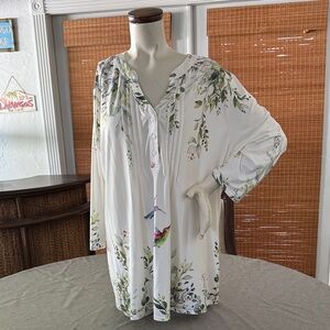 Elegant White Blouse with Floral Design